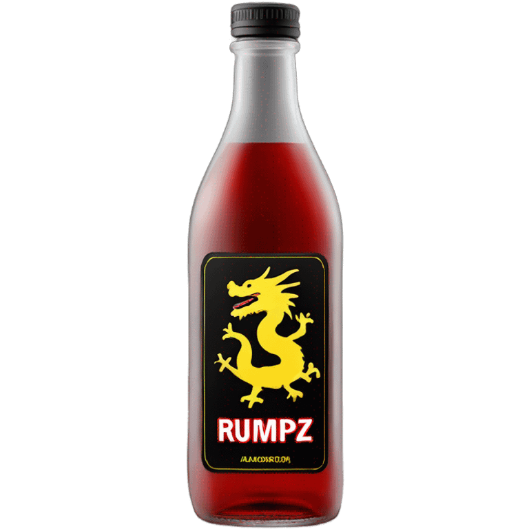 clear bottle with yellow dragon on a black and red label that says “RUMPZ” alcohol emoji