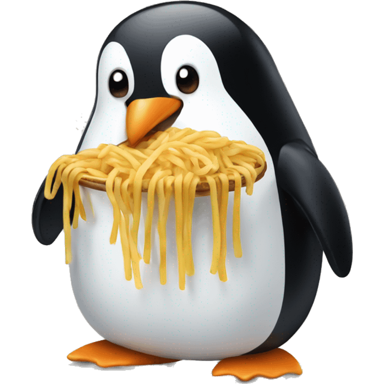 A penguin eating spaghetti emoji