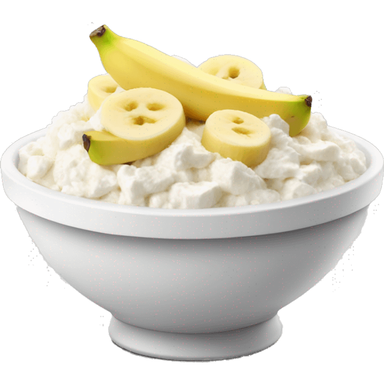 Cottage cheese in a bowl with banana slices as a topping emoji