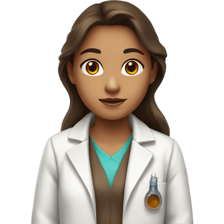 Girl with long brown hair and brown eyes in a lab coat emoji