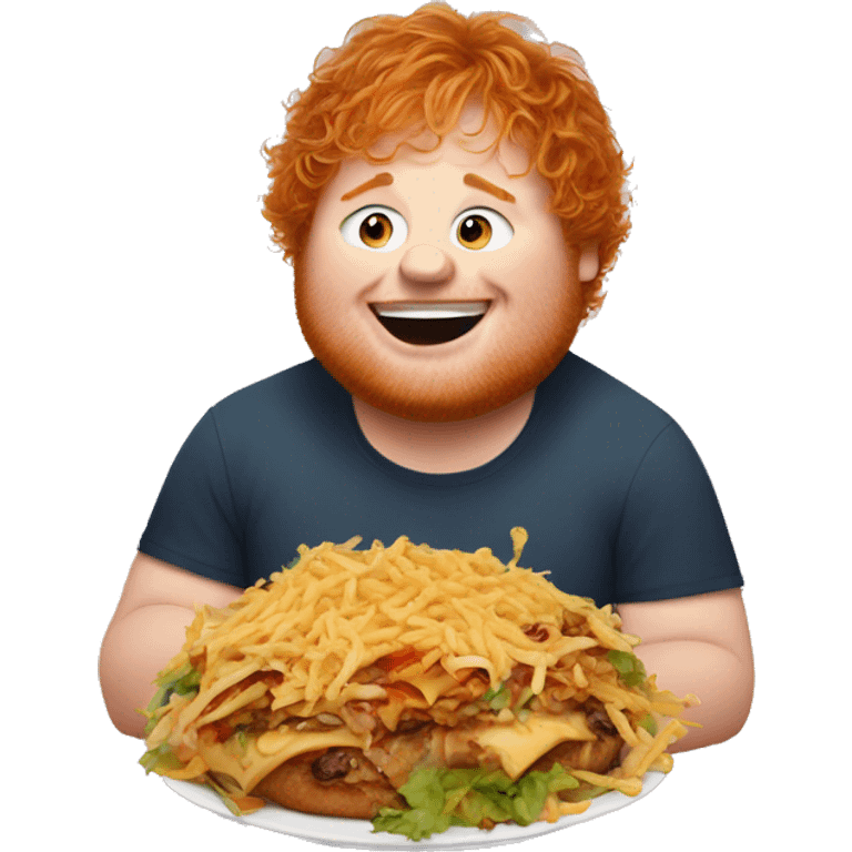 A fat Ed Sheeran eating lots of food emoji