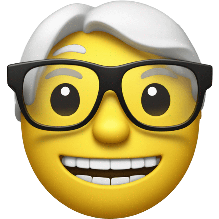 "A detailed 3D rendering of a nerd emoji with large black glasses, a wide toothy grin, and slightly raised eyebrows. The emoji has a smooth, glossy yellow surface with realistic reflections. The glasses should have thick black frames with a slight shine, and the lenses should be slightly transparent with a subtle reflection. The teeth should be well-defined and slightly oversized for a comical effect. The background should be a simple gradient, emphasizing the 3D depth of the emoji. The image should be in PNG format with a transparent background." emoji