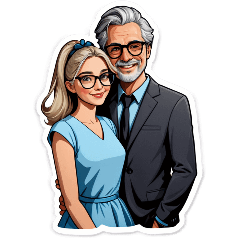 Hyper Realistic Couple in love,  lady blonde wearing glasses man grey hair  emoji