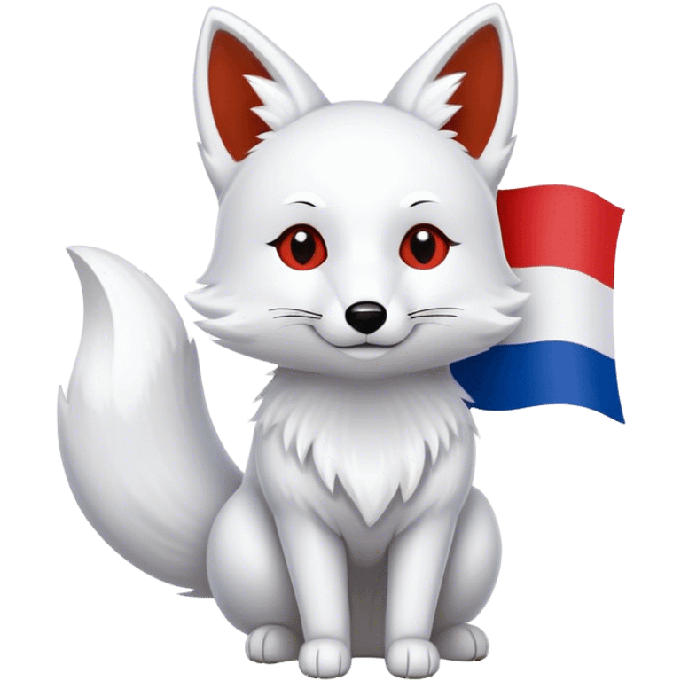 a white fox holding a french flag emoji