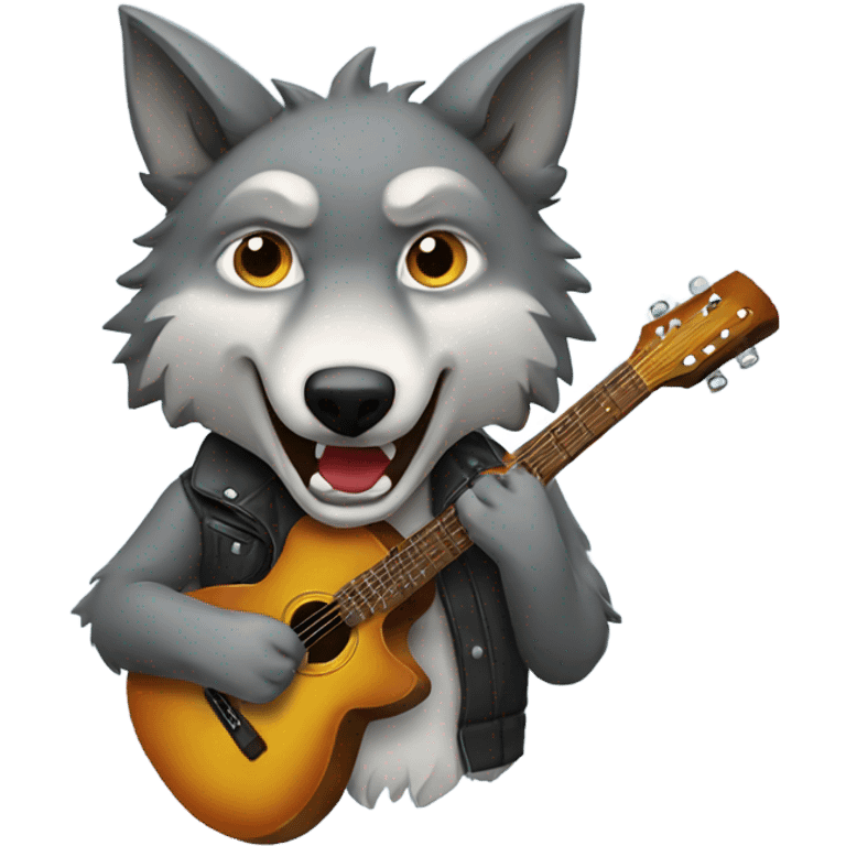 Wolf holding a guitar in its mouth emoji