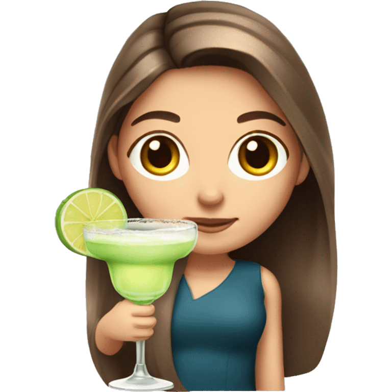 White cute girl with long brown hair holding margarita cocktail emoji