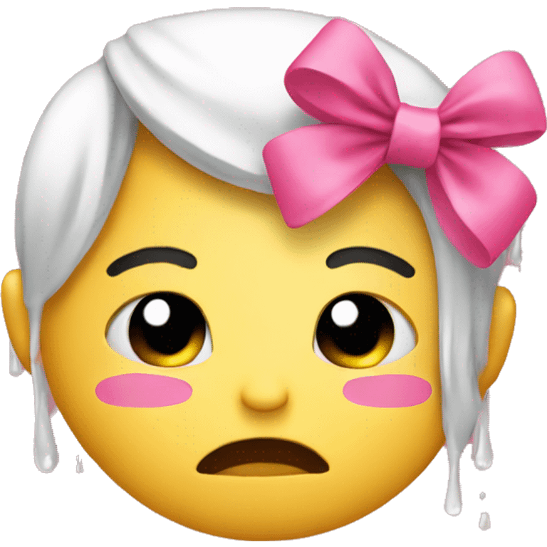 Crying emoji with pink bow  emoji