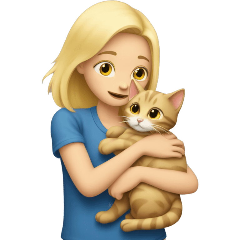 Blond girl hugging a cat emoji