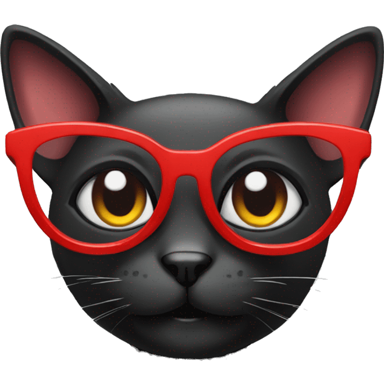 black cat wearing round red glasses emoji