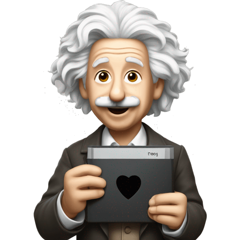 happy albert einstein holding play button in one hand emoji