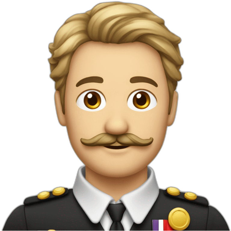 Homme avec des cheveux plaqué sur le côté avec un uniforme allemand et une petite moustache en forme de carré emoji