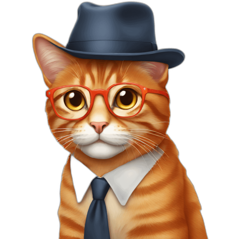 Red Cat Orange glasses Hat Suit emoji