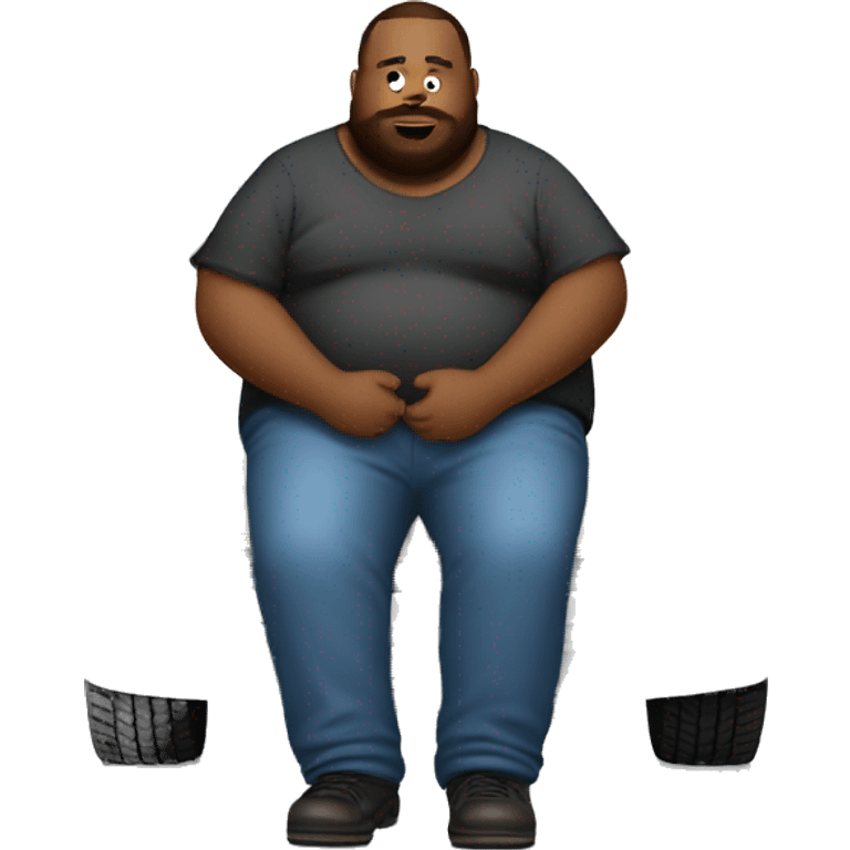 Extremely fat man sitting in the bed of a 2006 Chevy Silverado  emoji