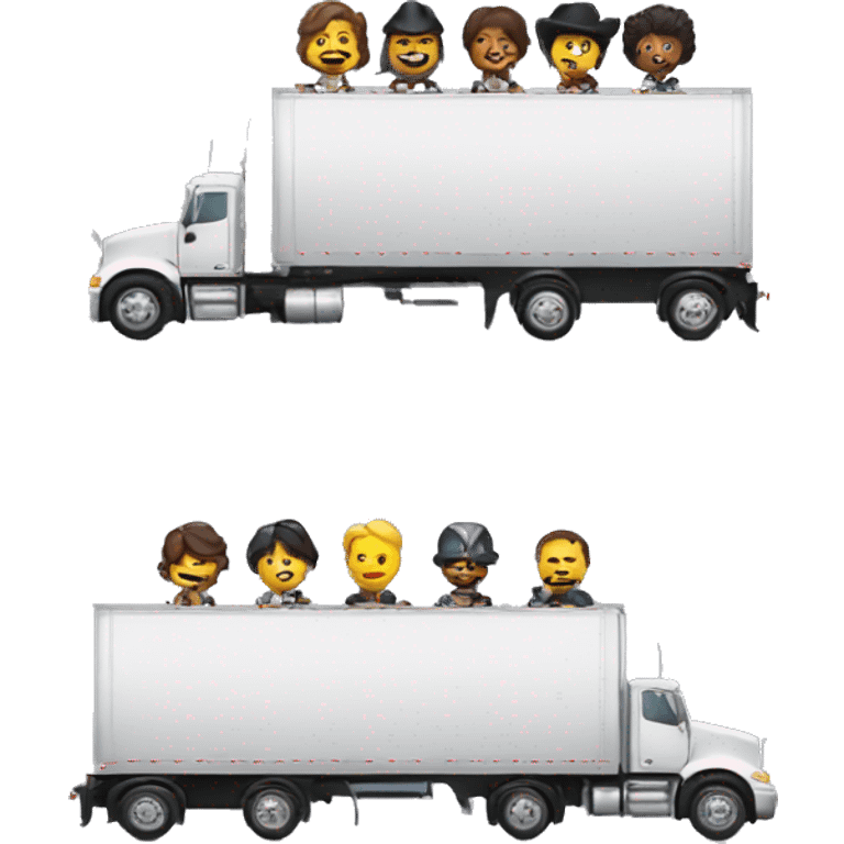 six musketeers driving a semi, no weapons, diverse, male & female, semi truck and trailer emoji