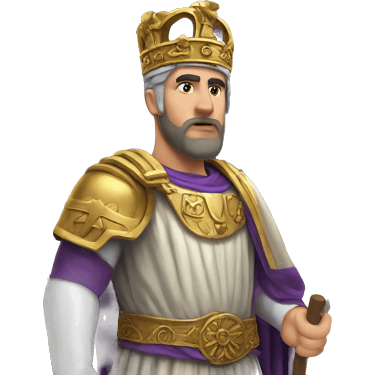 Byzantine emperor holding the purple Byzantine flag and behind him one of the Byzantine building emoji