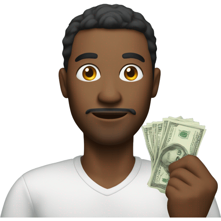 A man holding fake money emoji