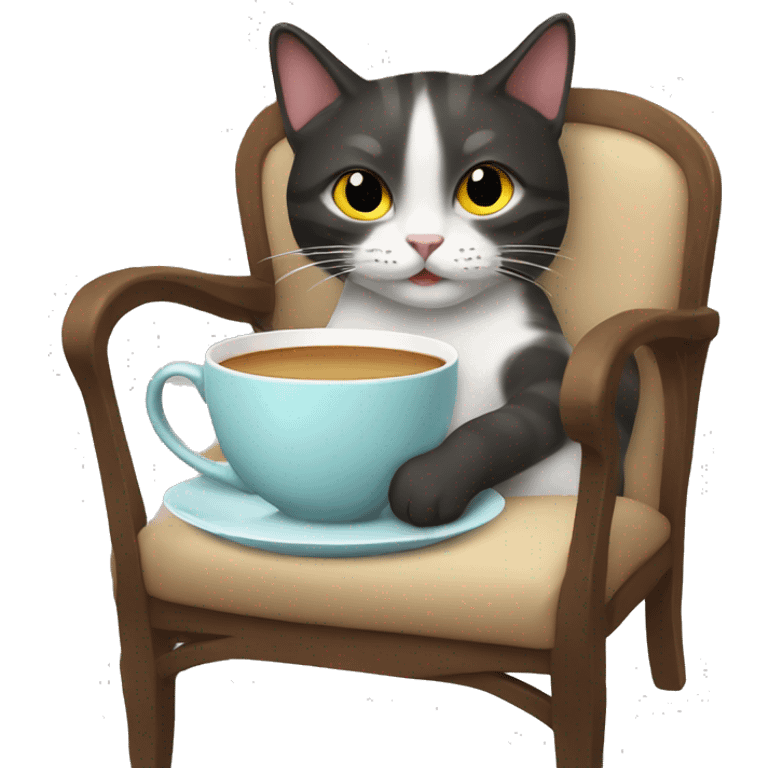 cat on a chair holding a teacup  emoji