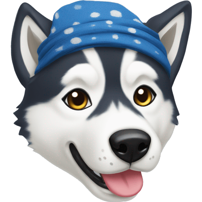 husky wearing a bandana and a sock cap emoji