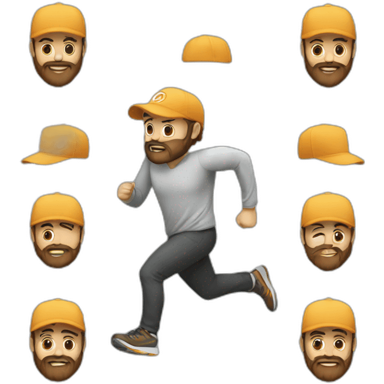 bearded man running with a cap emoji