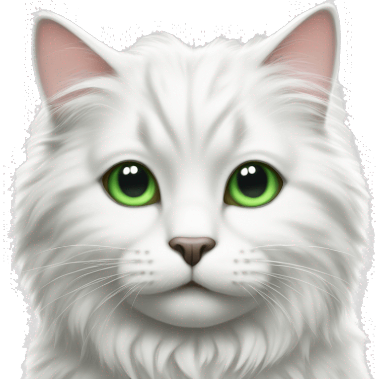 fluffy white cat with black spots and green eyes emoji