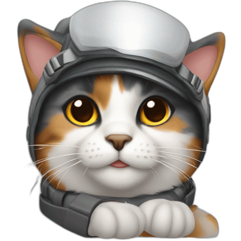 calico cat with gray fur wearing a pilot hat emoji