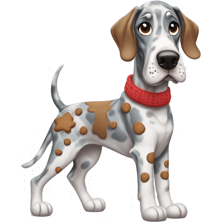 Blue Merle Great Dane dressed as gingerbread  emoji