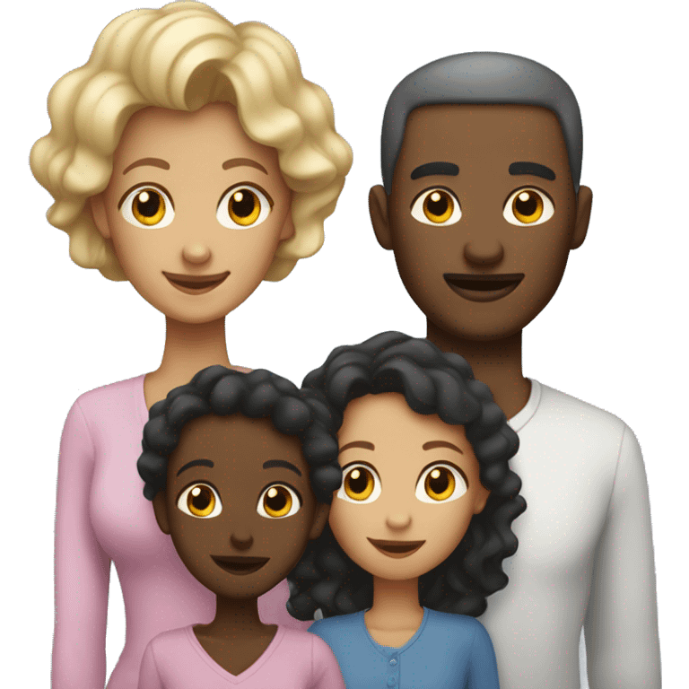 a family with a white mother, a black father and two light black daughters emoji