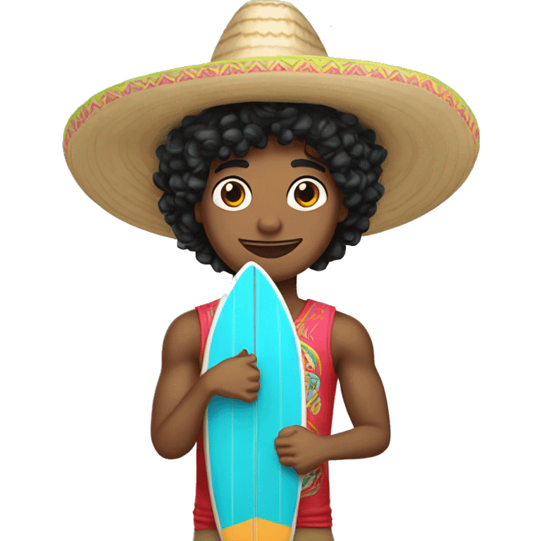 curly black hair light skin surfer wearing a sombrero  emoji