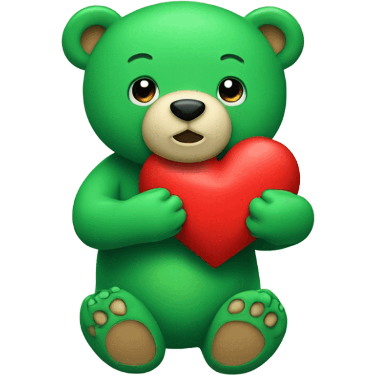 A green bear holding a heart  emoji