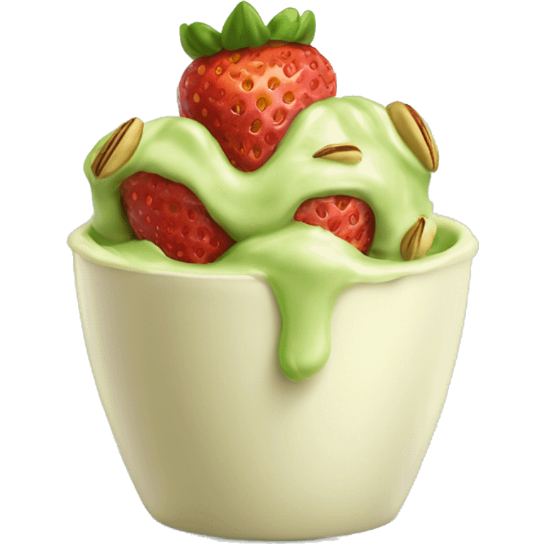 Pistachio cream covered strawberries in a cup  emoji