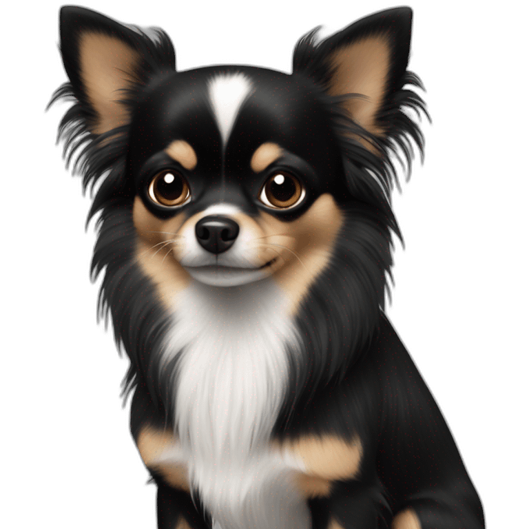 A black Chihuahua with long earhairs an a fluffy tail  emoji