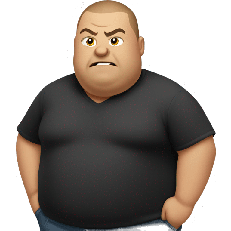 Fat Guy with buzz cut and black shirt being slightly angry emoji