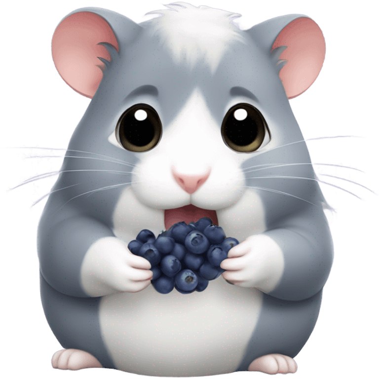 Grey hamster eating blueberries emoji