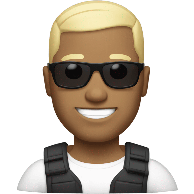 Bald muscular man wearing sunglasses with blonde hair and white skin tone emoji