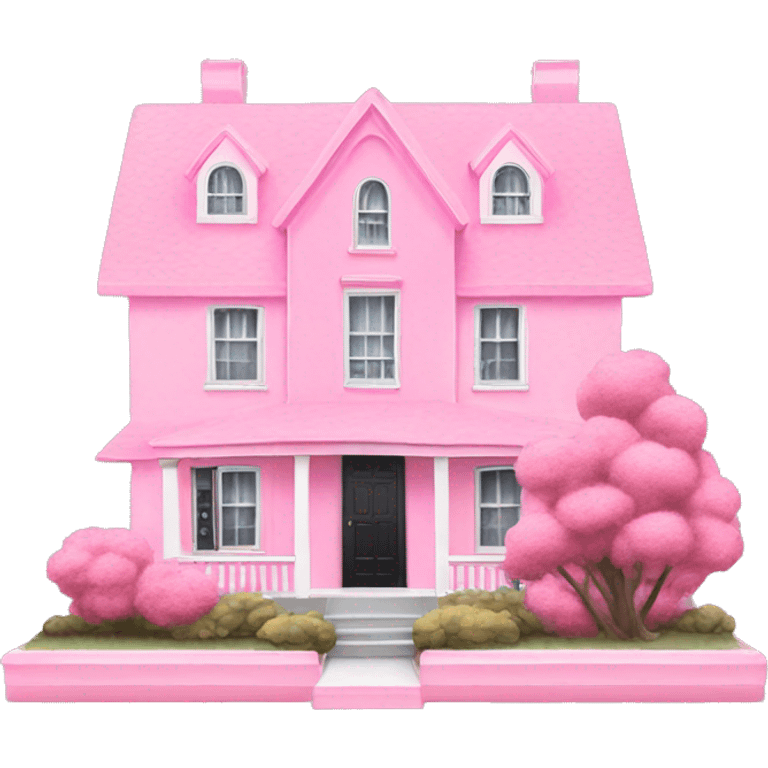 light pink house with ruffles and zebra print with pink bushes emoji