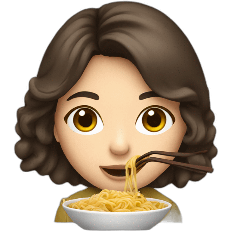 brunette eating ramen bowl emoji