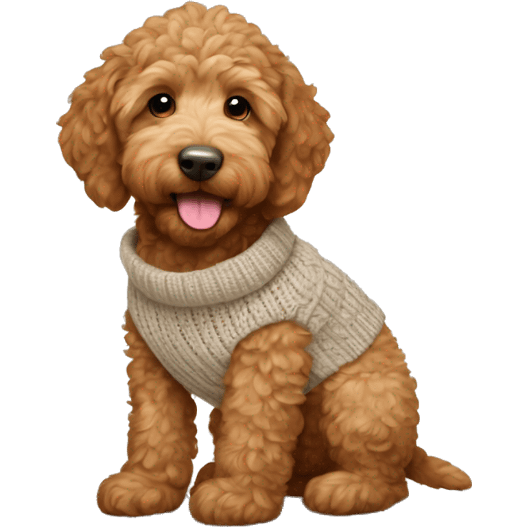 Little brown golden doodle puppy wearing a sweater emoji