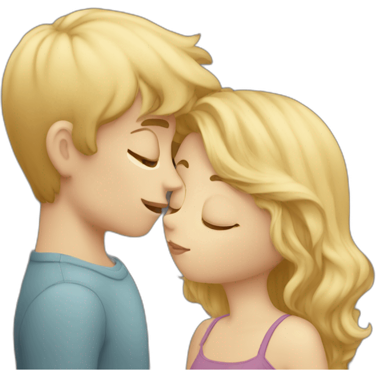 Blonde girl kissing brown haired boy with pale skin emoji