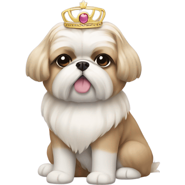 Small tan fluffy shi-tzu wearring a tiara emoji