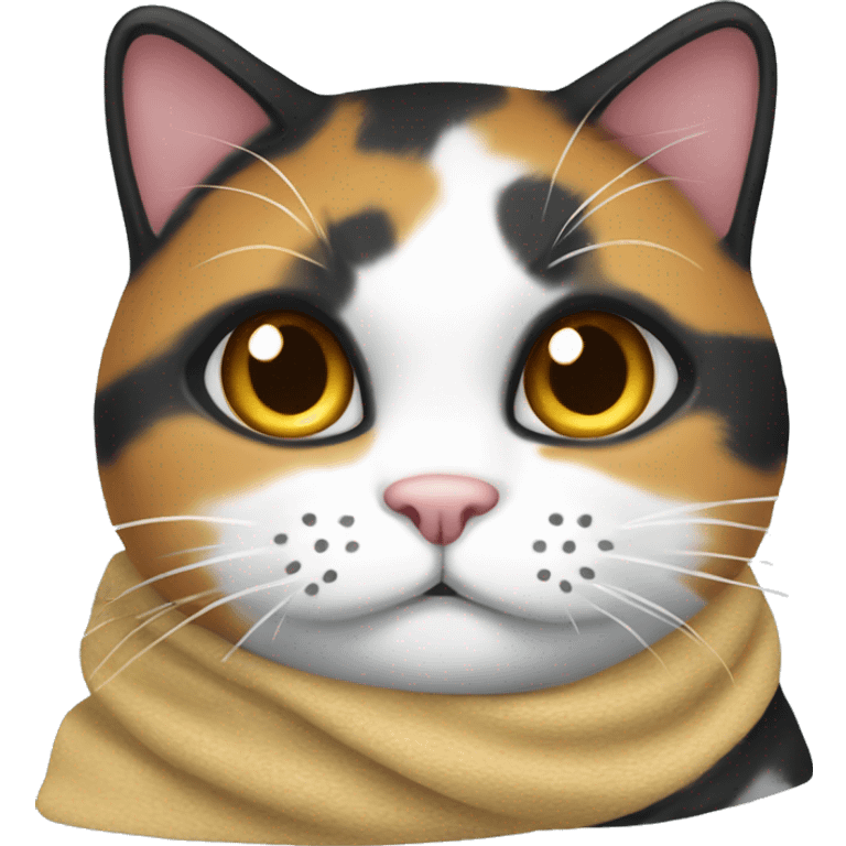 Fat Calico cat wearing a nit scarf emoji