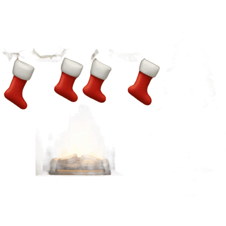 Fireplace with stockings and Christmas tree emoji