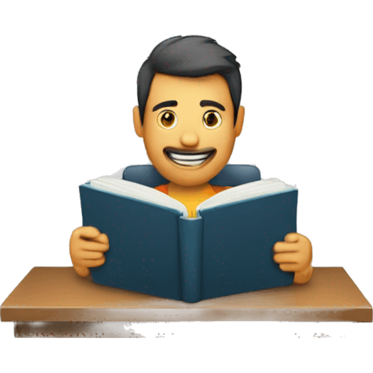 Um homem segurando um livro e um computador  emoji