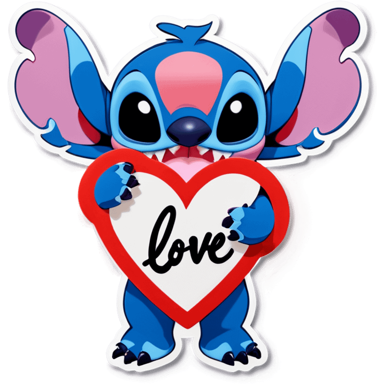 Stitch holding a sign saying I love you  emoji