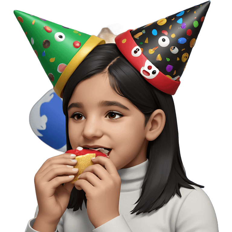 girl in party hat eating emoji