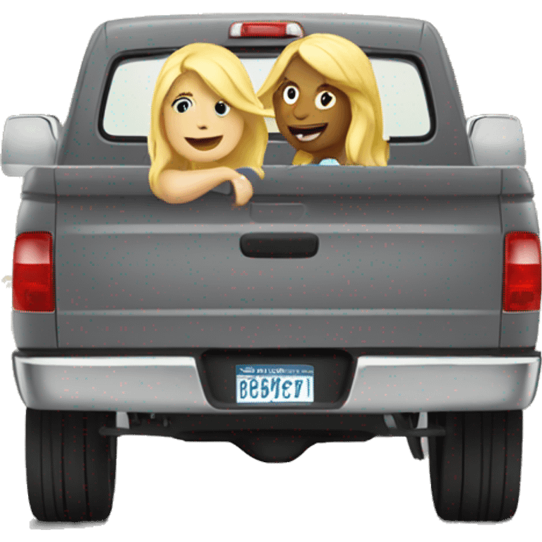 two blonde girls riding in a gray truck emoji