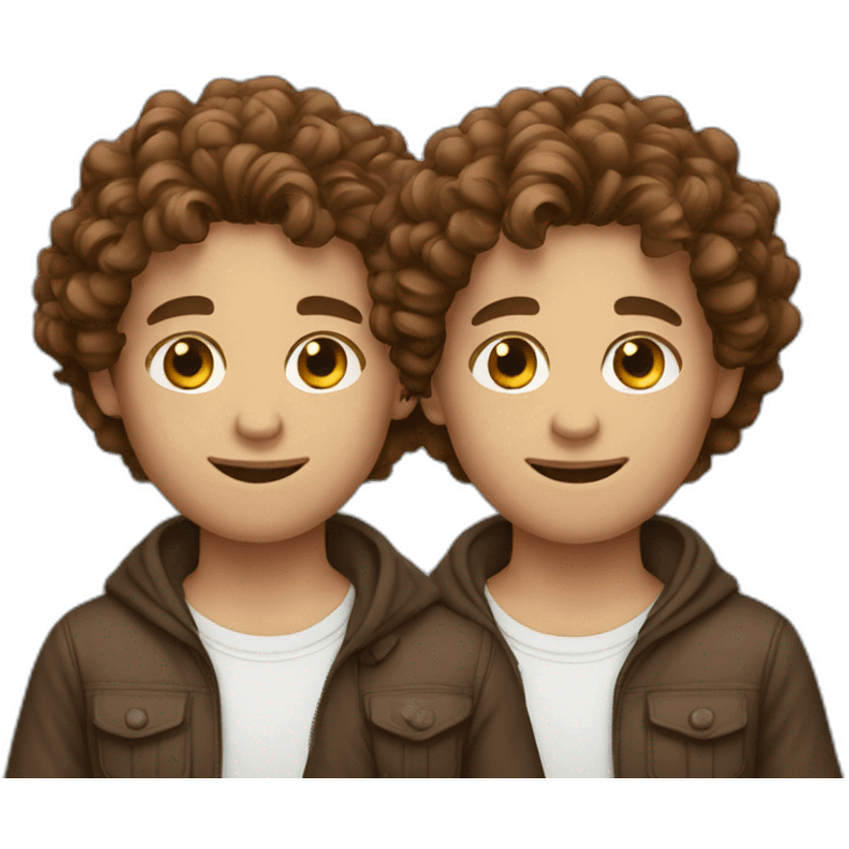 twins with brown curly hair, men emoji