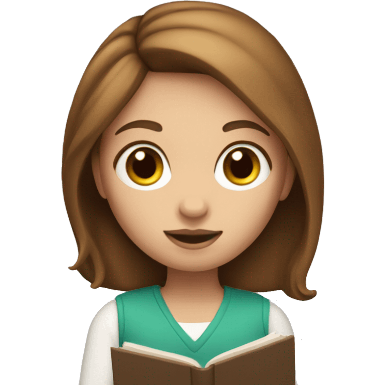 Memoji girl with brown hair holding book emoji