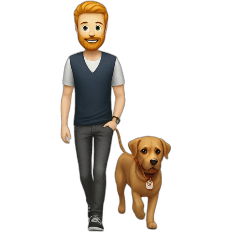 A smoking blond guy with red beard walk his black Labrador emoji