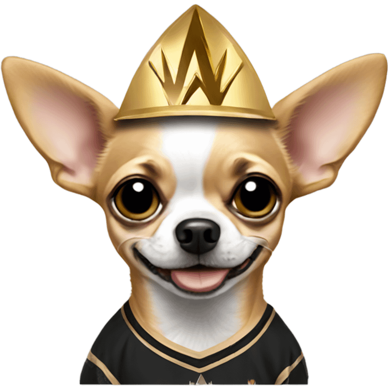 Chihuahua wearing Vegas golden knights shirt emoji