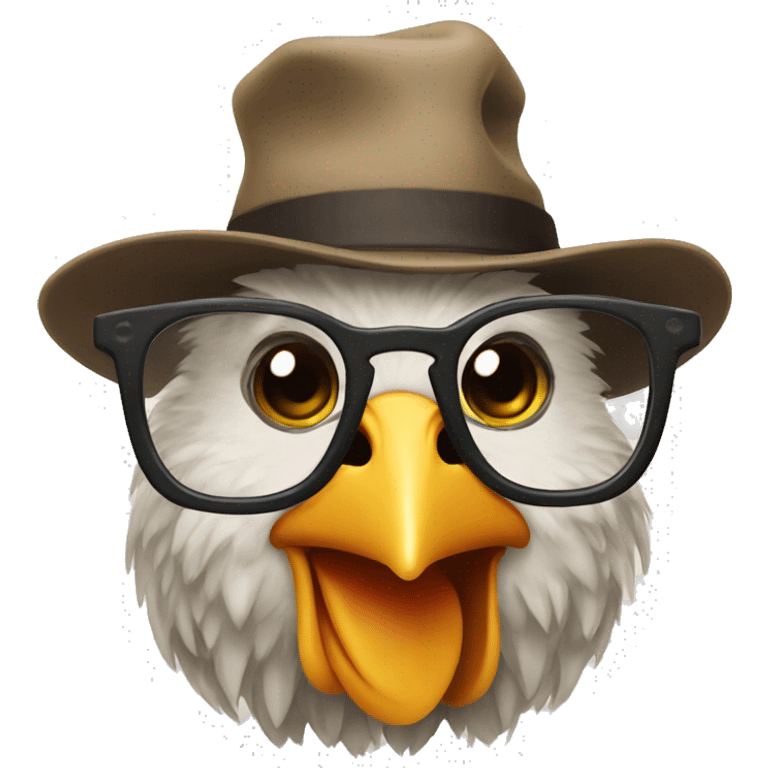 a hen in a hat and glasses emoji